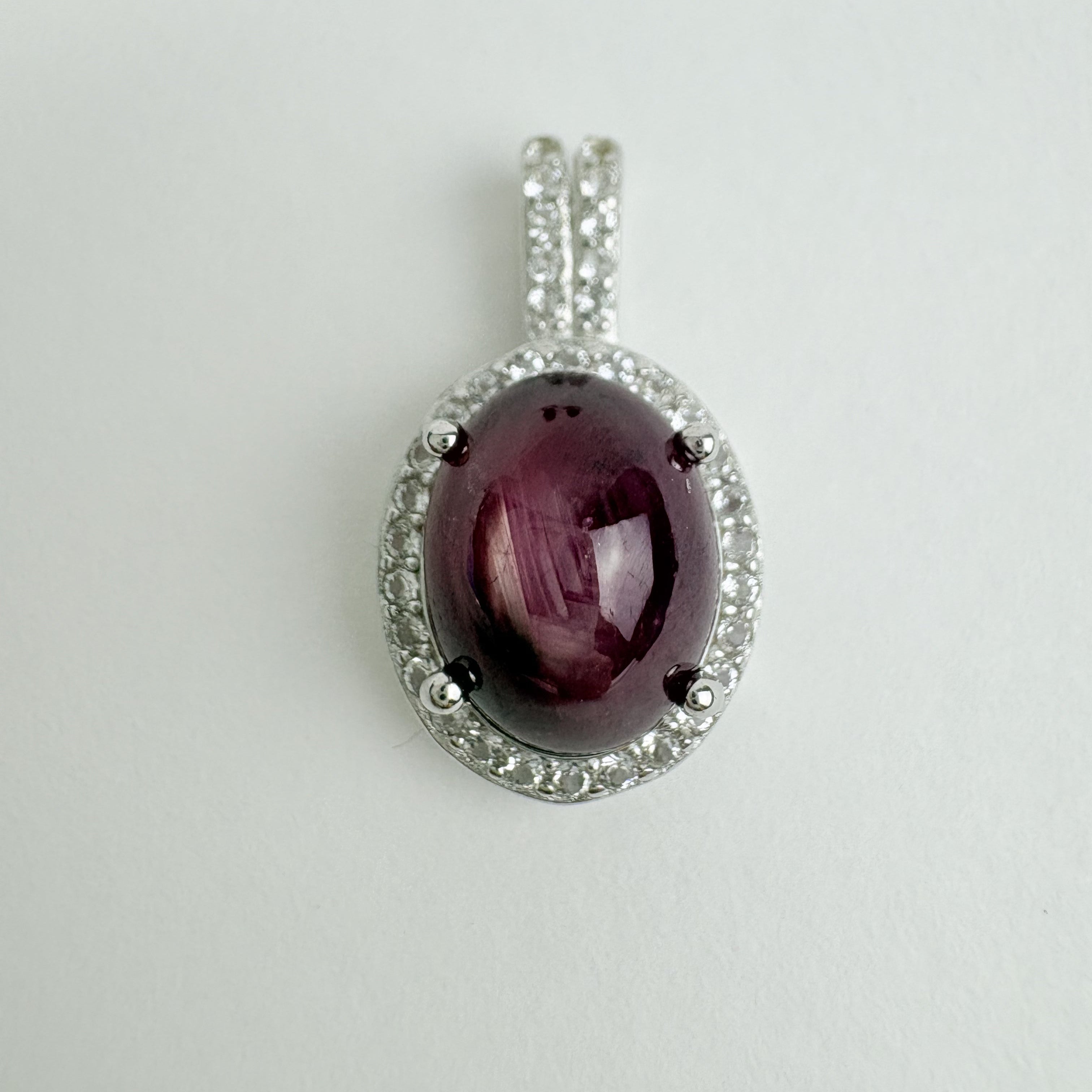 Natural Star Ruby and Natural White Topaz Pendant - July Birthstone