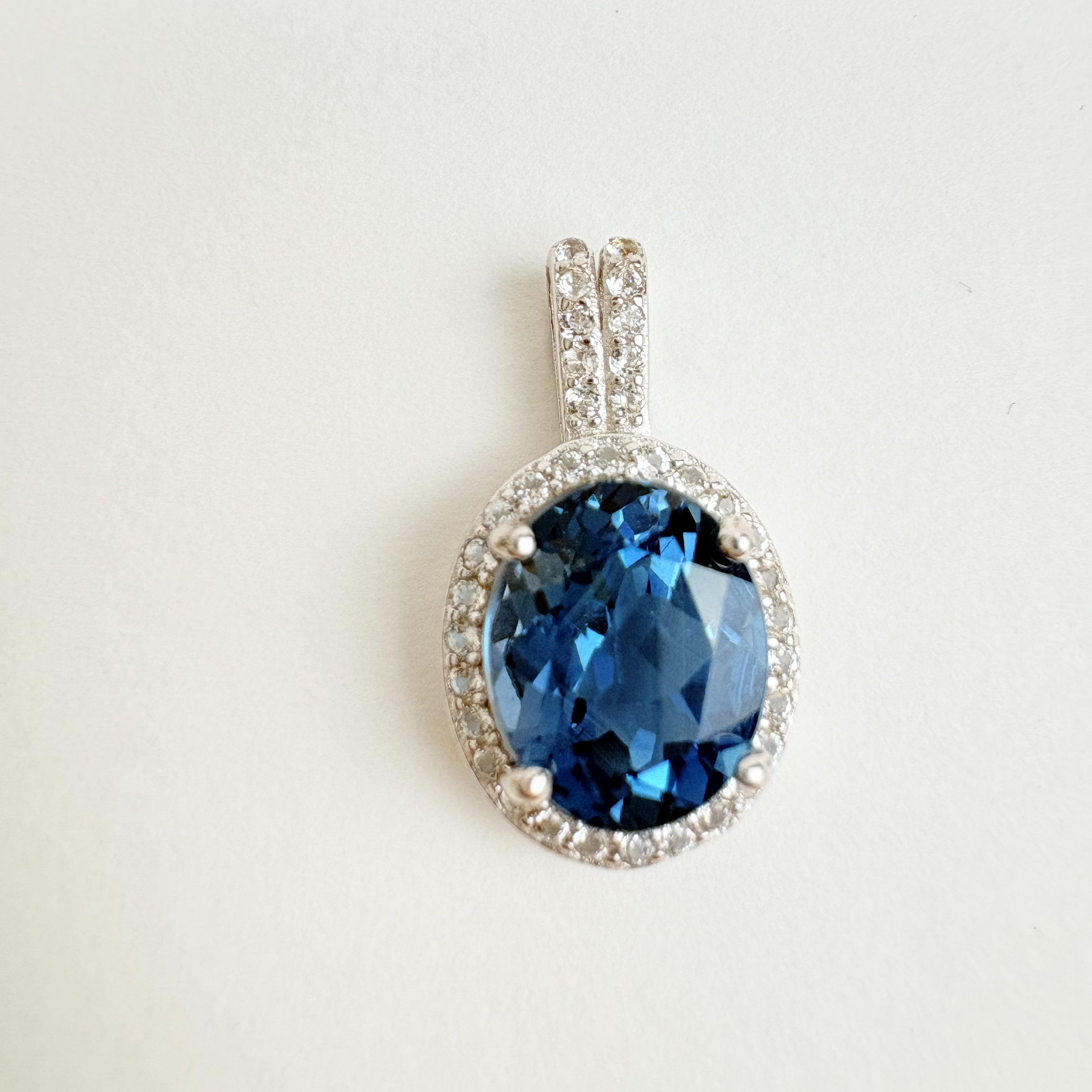 Natural London Blue Topaz and Natural White Topaz Pendant - November Birthstone