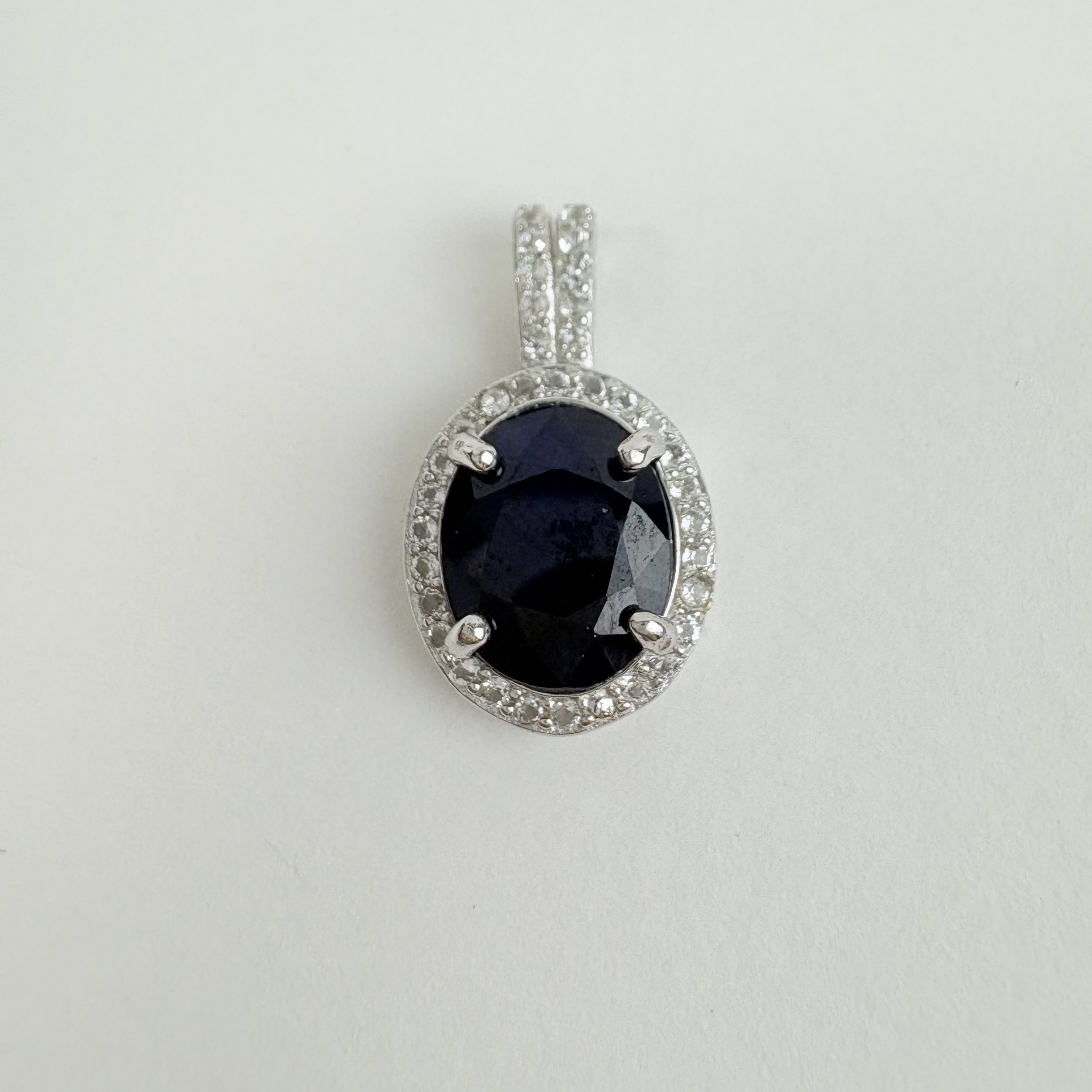 Natural Blue Sapphire and Natural White Pendant - September Birthstone