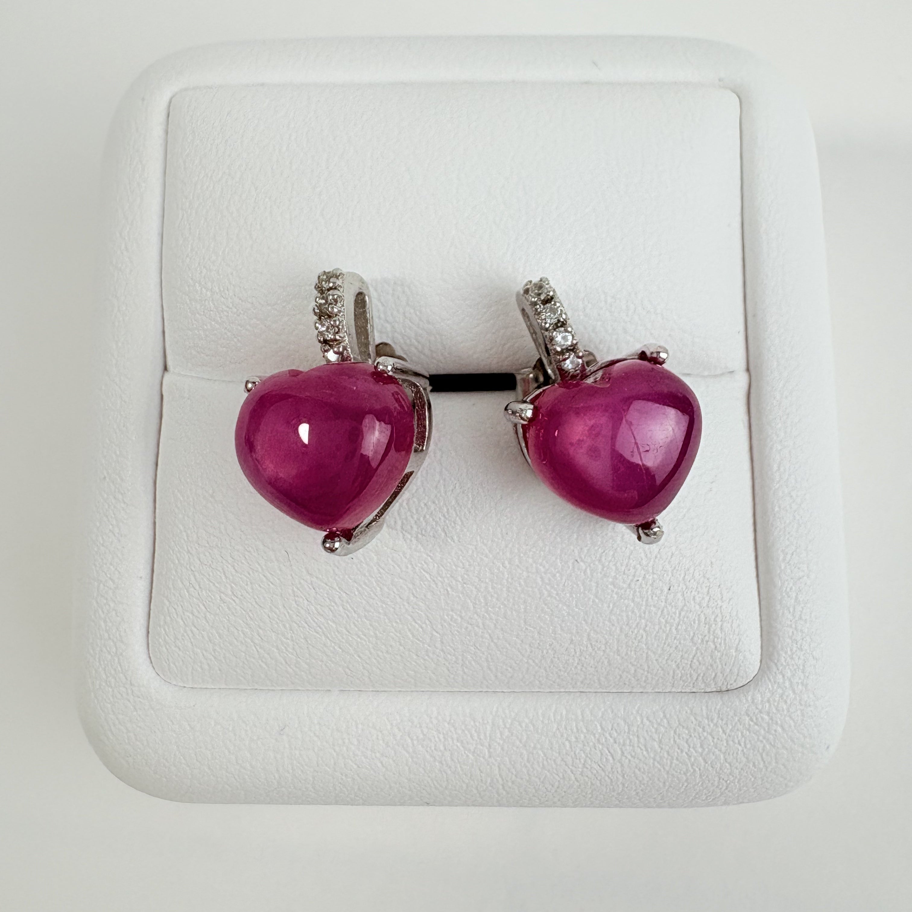 Natural Pink Ruby cabs and Natural White Topaz Earrings - July Birthstone