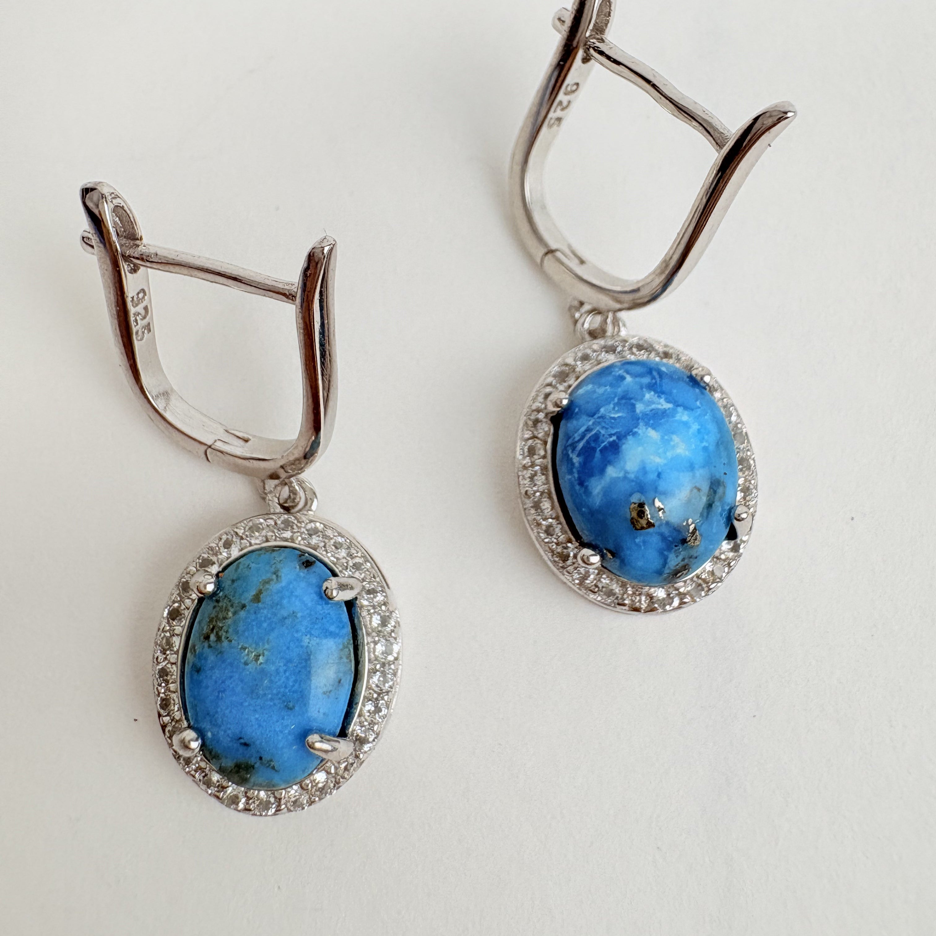 Natural Turquoise and Natural White Topaz Earrings - December Birthstone