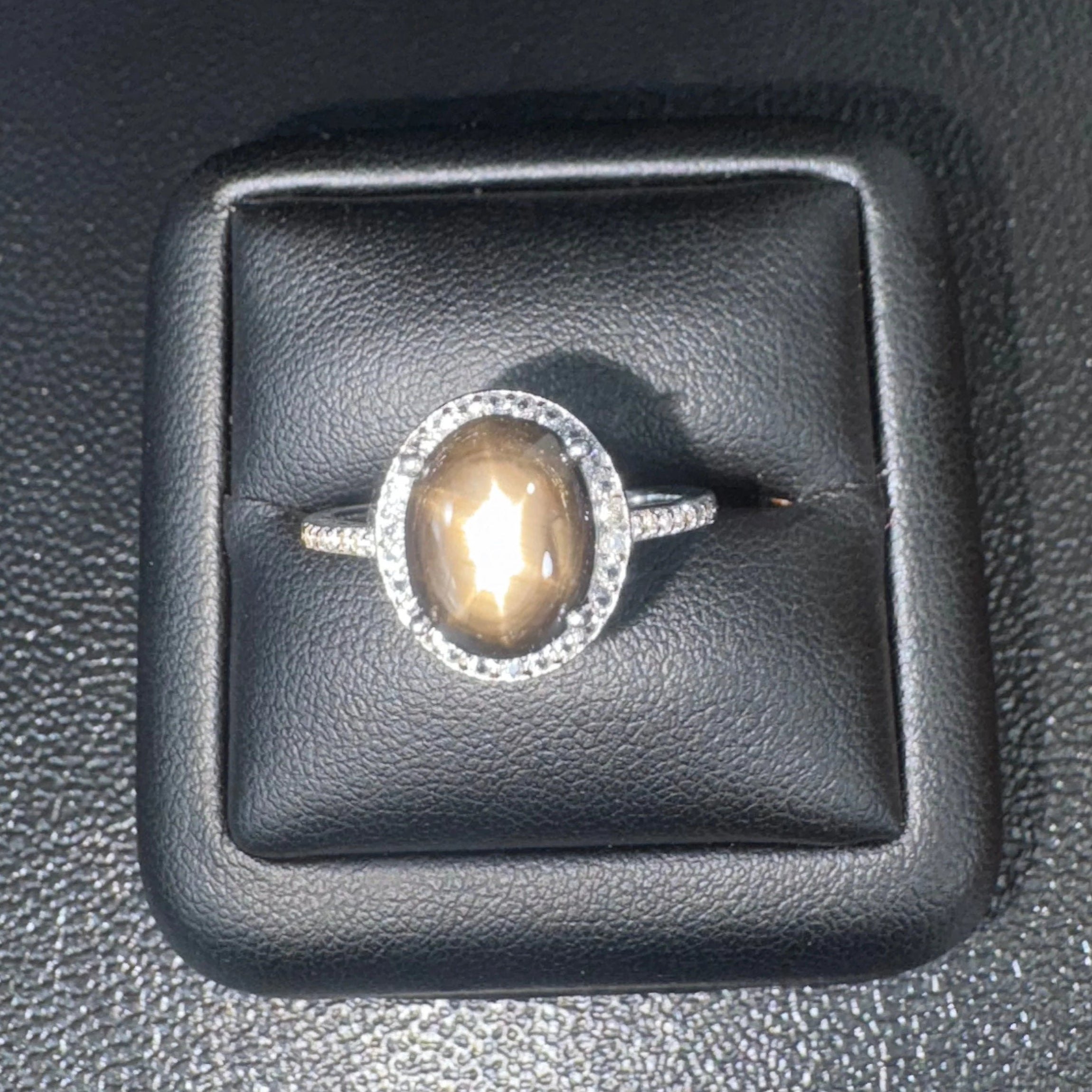 Natural Black Star Sapphire and Natural White Topaz Ring - September Birthstone