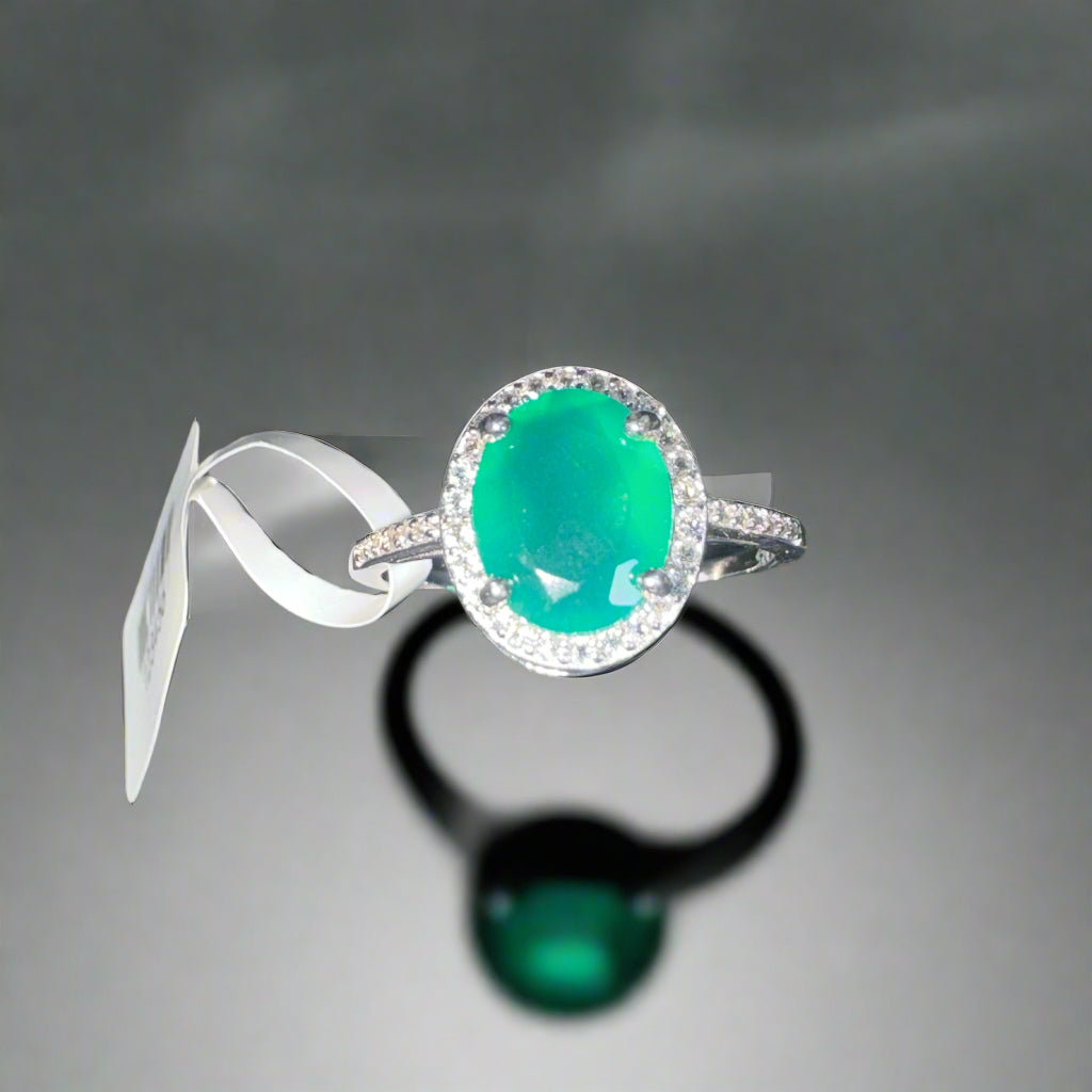 Natural Green Onyx and Natural White Topaz Ring - May Birthstone