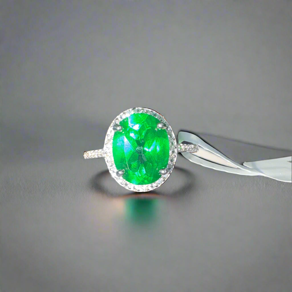 Natural Green Topaz and Natural White Topaz Ring - November Birthstone