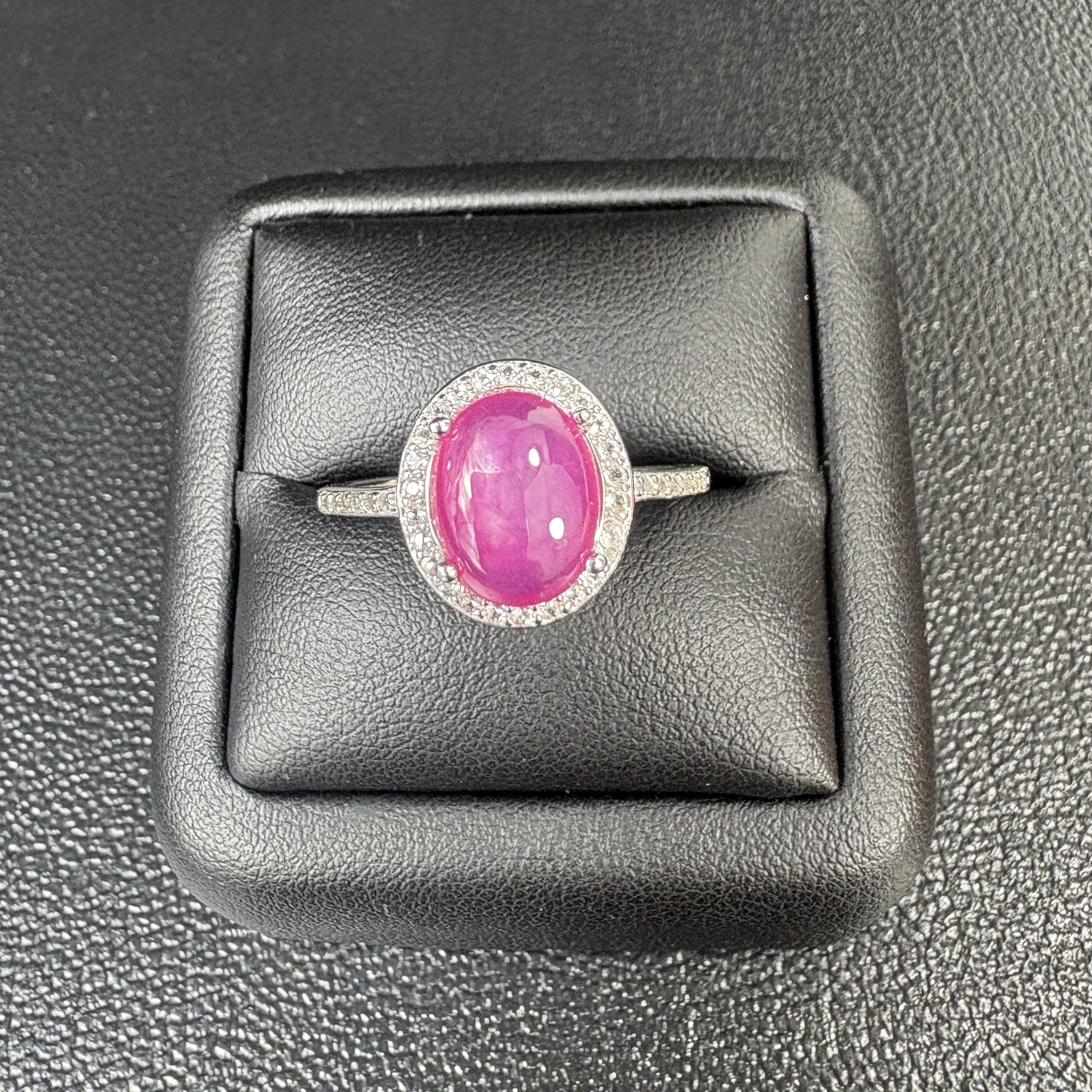 Natural Pink Ruby cabs and Natural White Topaz Ring - July Birthstone