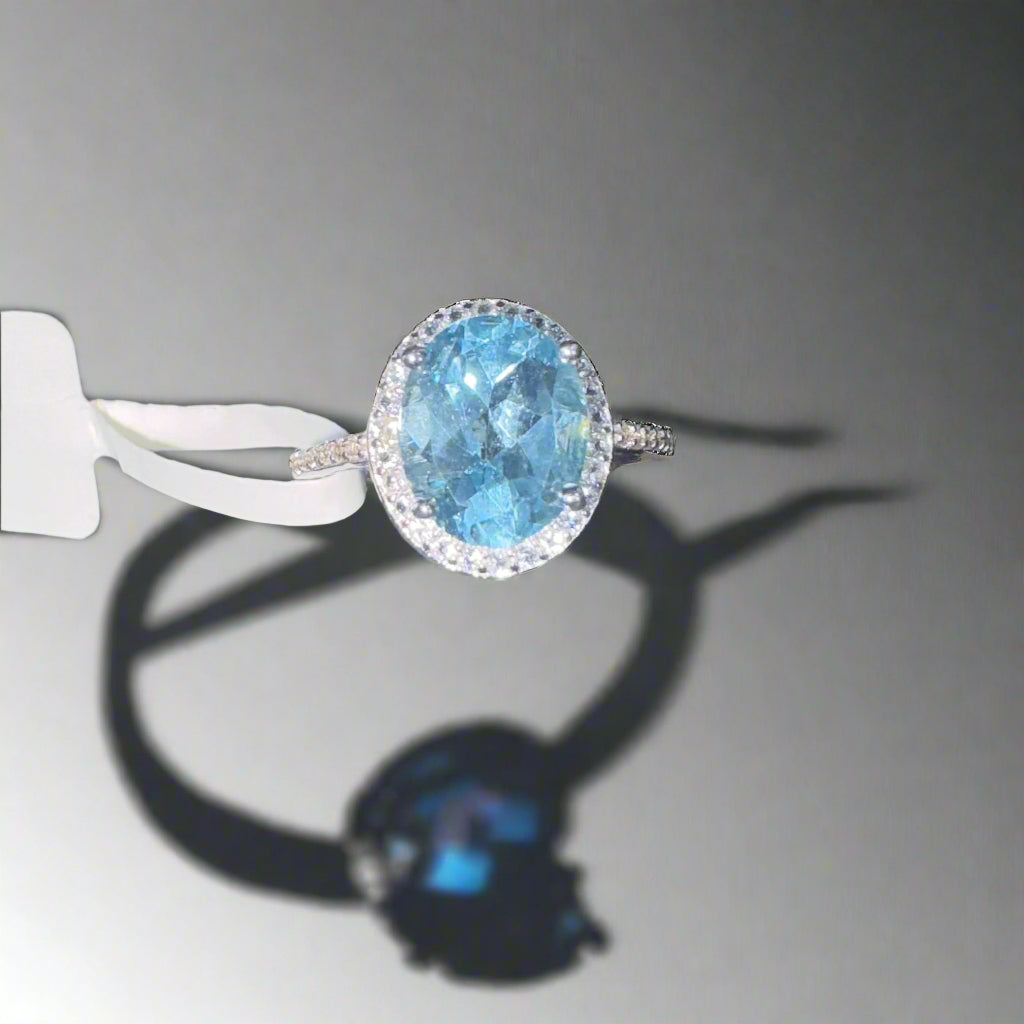 Natural Sky Blue Topaz and Natural White Topaz Ring - November Birthstone