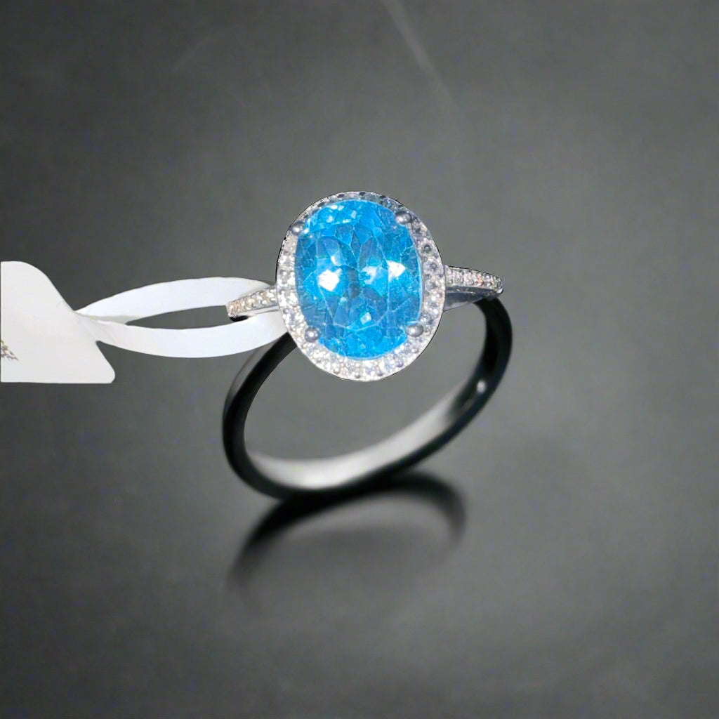 Natural Swiss Blue Topaz and Natural White Topaz Ring - November Birthstone
