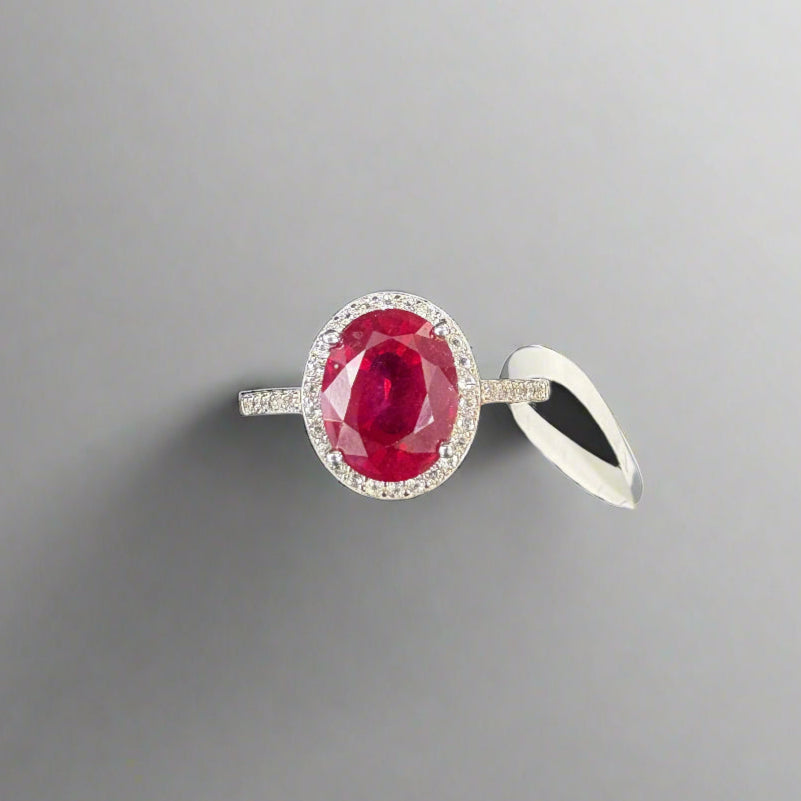 Natural Red Ruby Star and Natural White Topaz Ring - July Birthstone