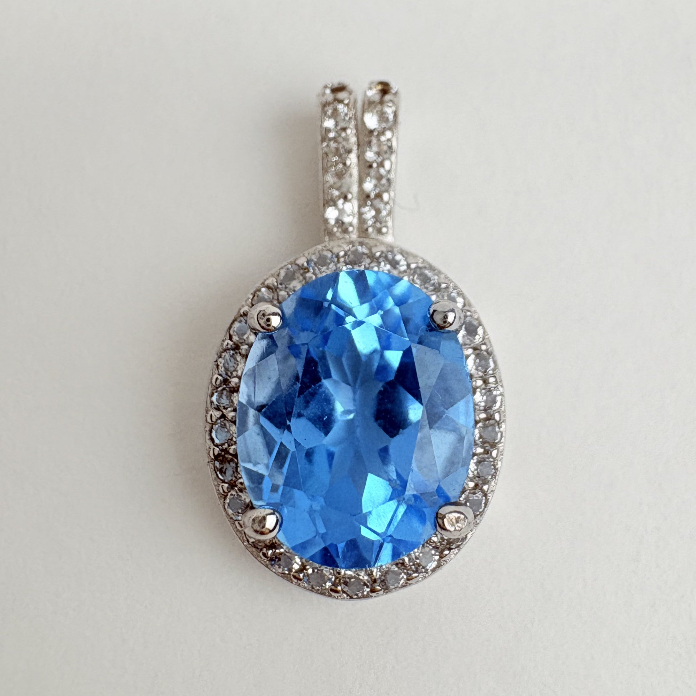 Natural Swiss Blue Topaz and Natural White Topaz Pendant - November Birthstone