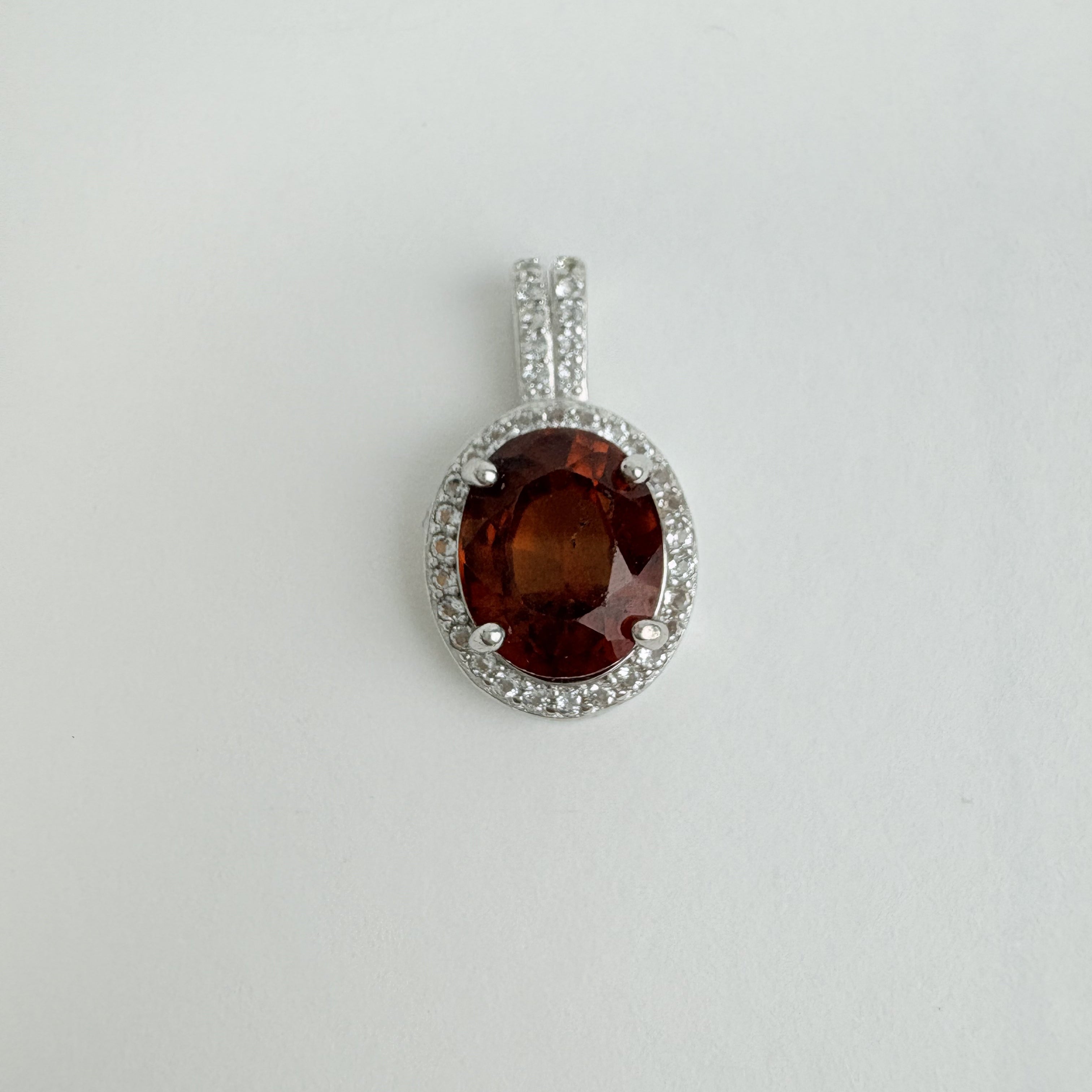 Natural Garnet and Natural White Topaz Pendant - January Birthstone