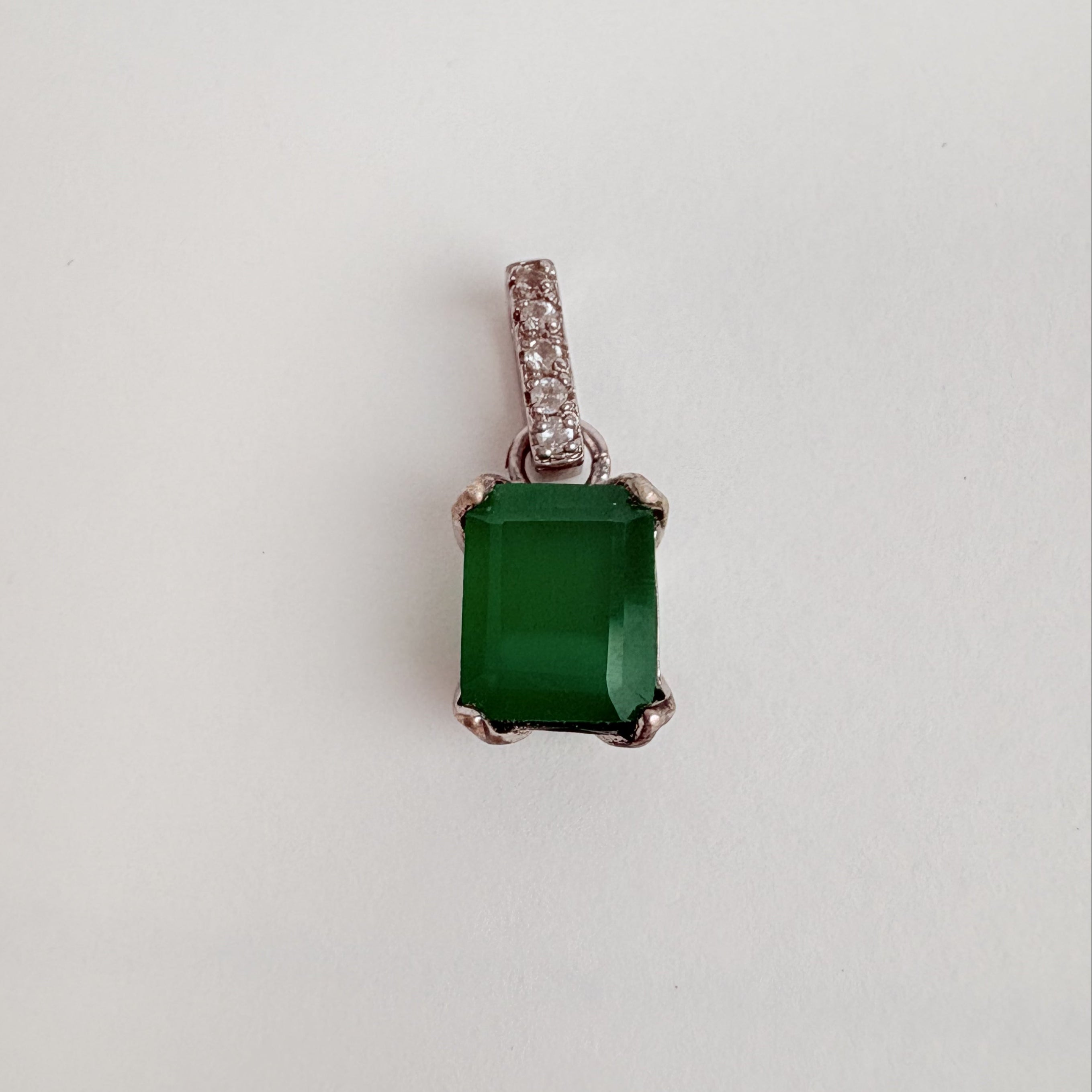Natural Green Onyx and Natural White Topaz Pendant - May Birthstone