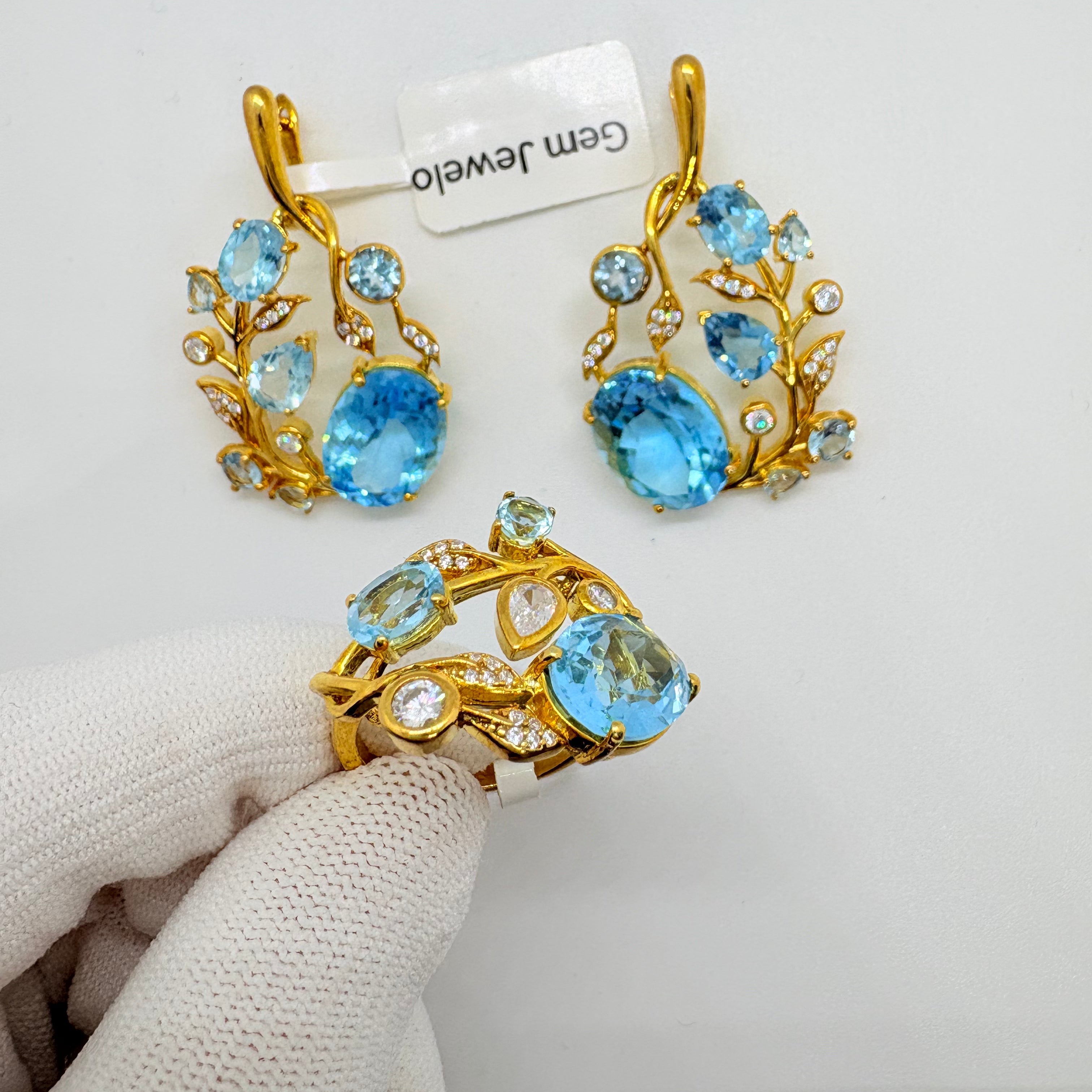 Natural Blue Topaz Silver Set - November Birthstone