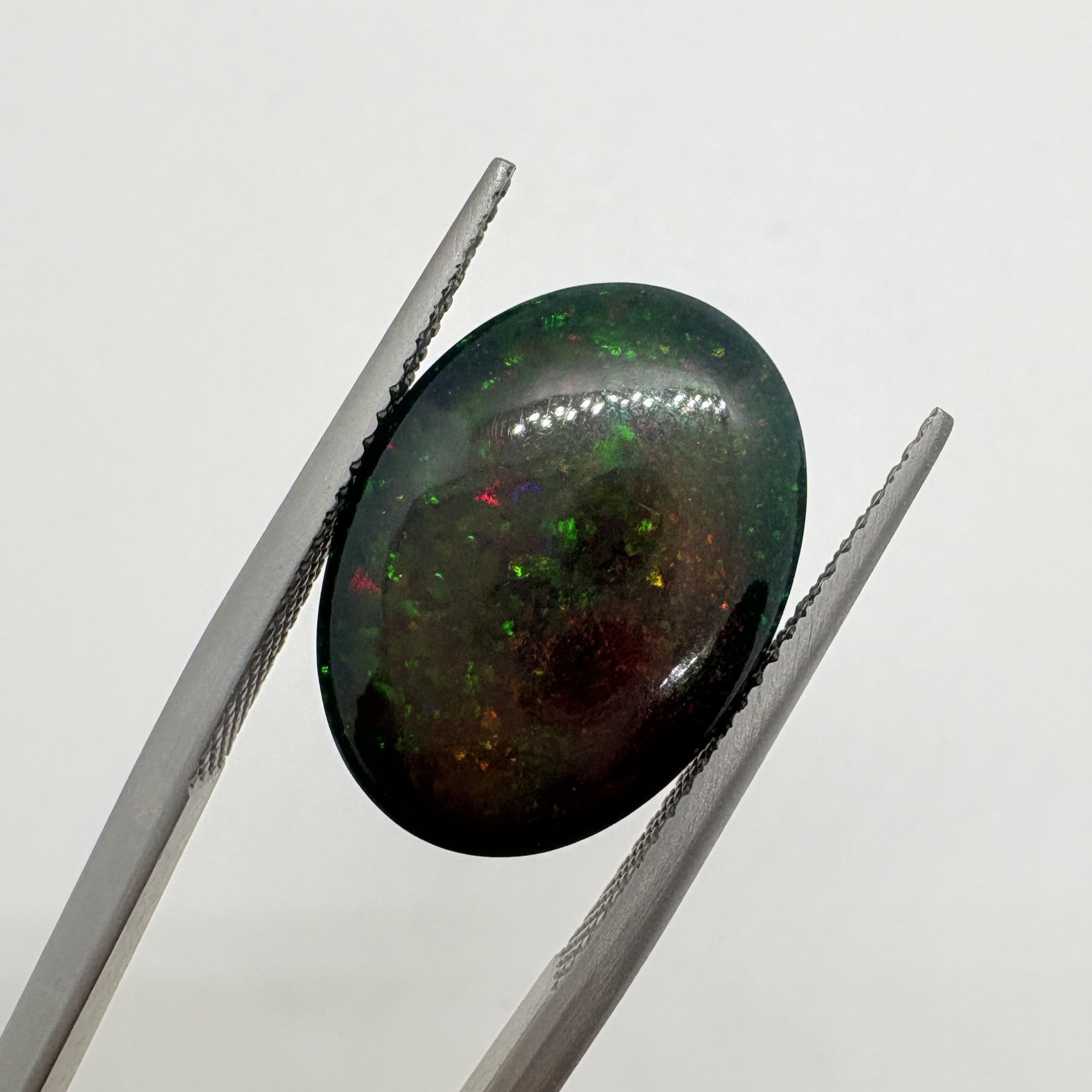 Natural Black Opal – Loose Gemstone with Multicolor Fire, Oval Cabochon