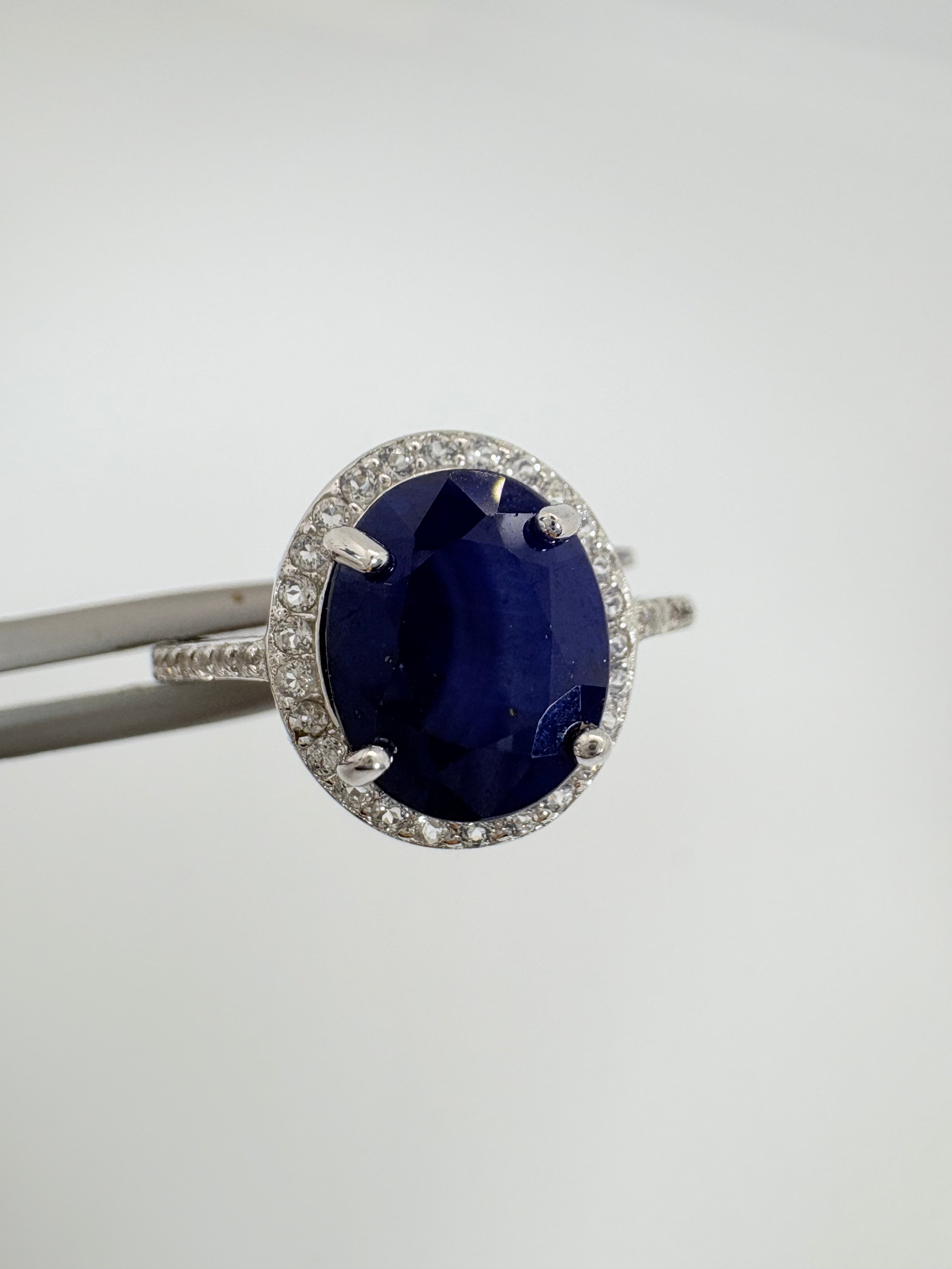 Natural Blue Sapphire and Natural White Topaz Ring - September Birthstone