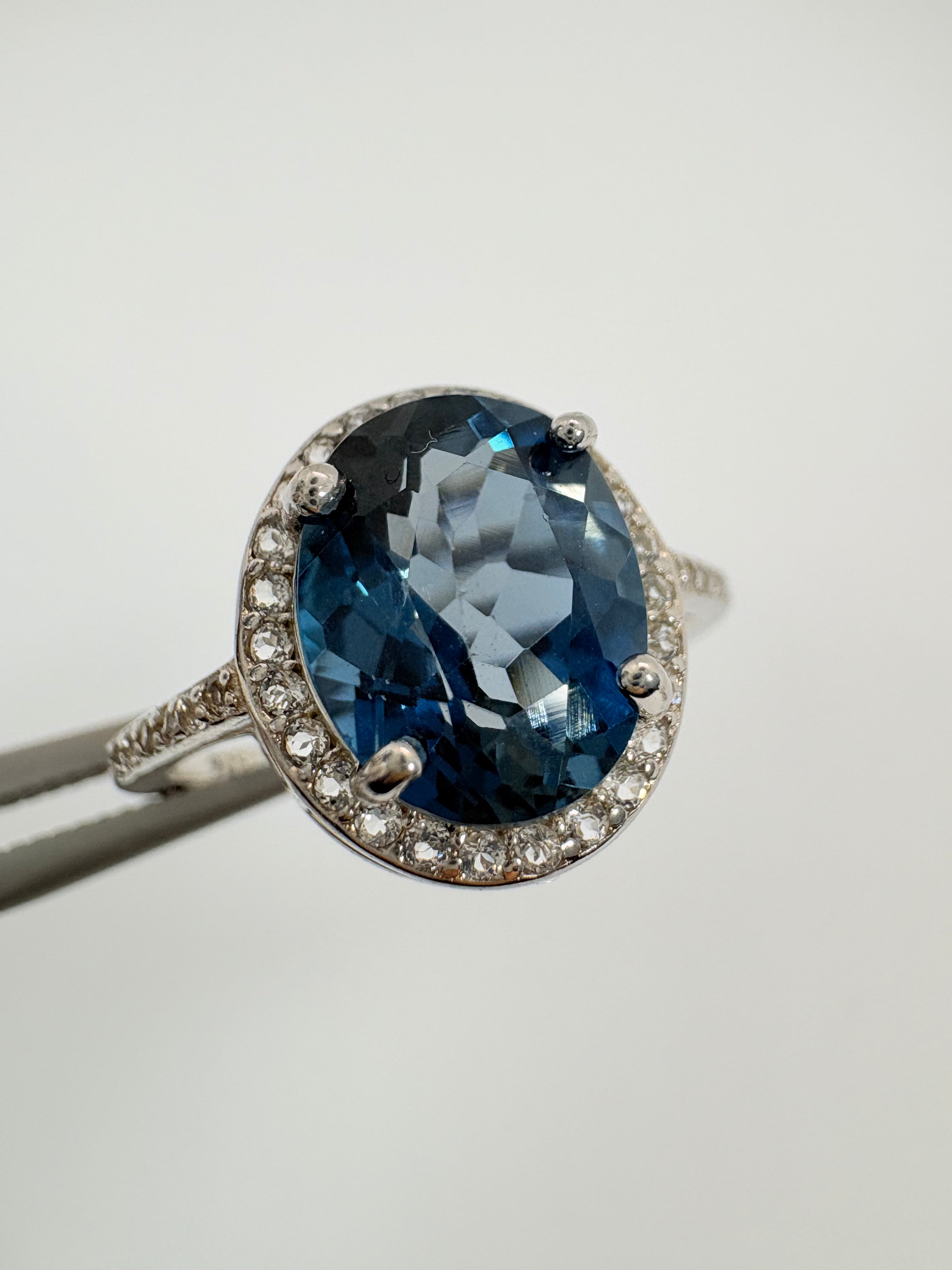 Natural London Blue Topaz and Natural White Topaz Ring - November Birthstone