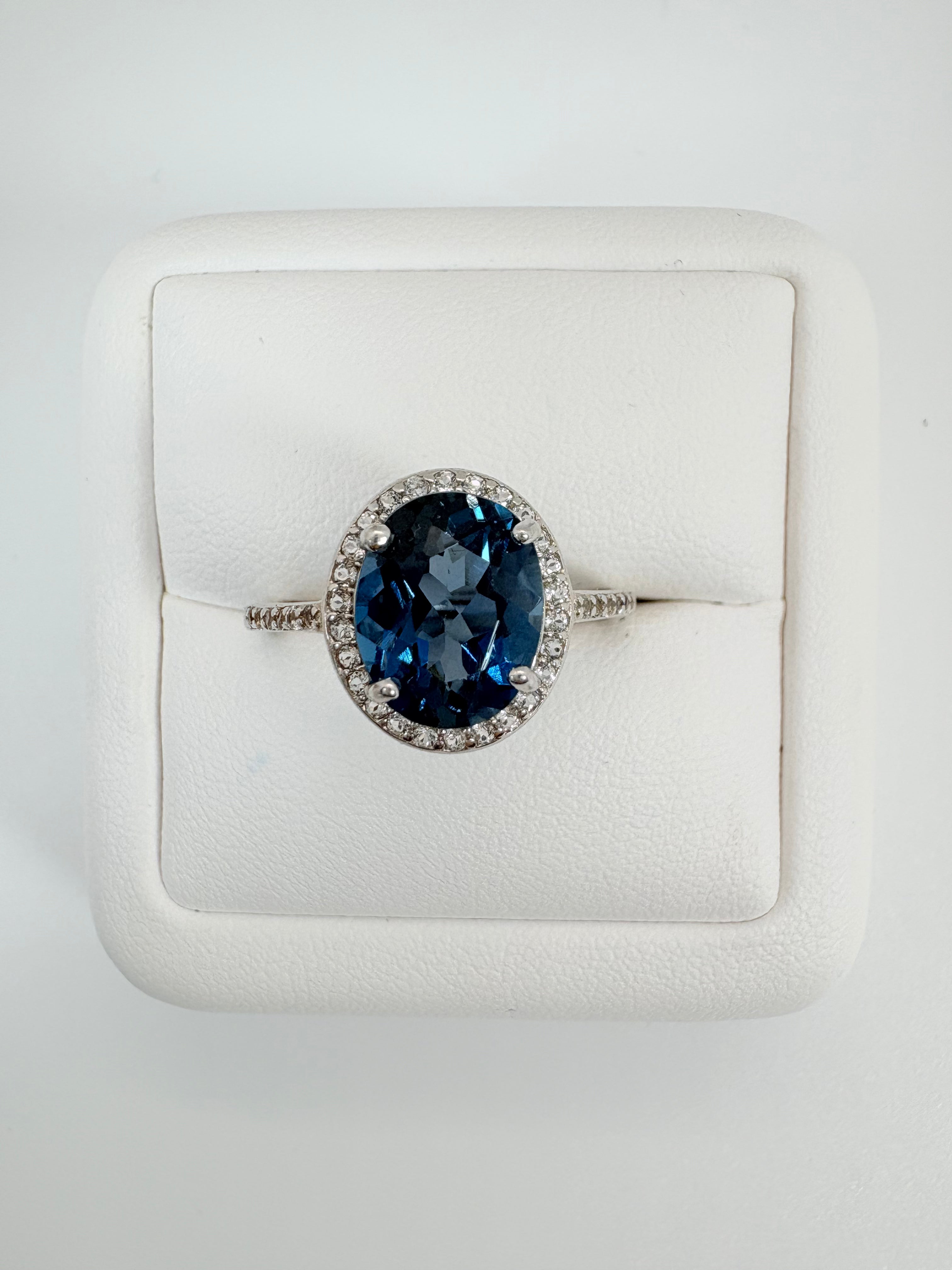 Natural London Blue Topaz and Natural White Topaz Ring - November Birthstone