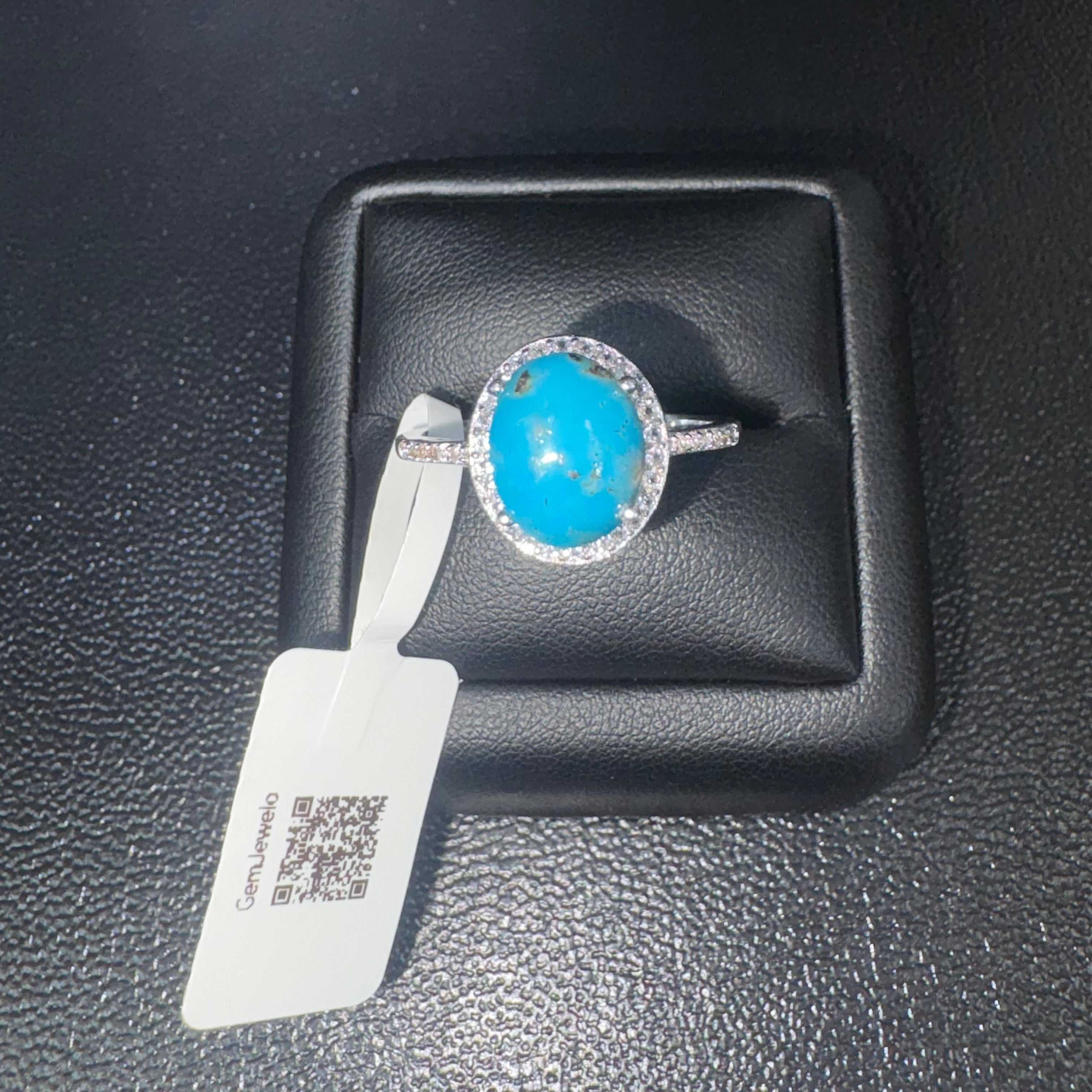 Natural Turquoise and Natural White Topaz Ring - December  Birthstone
