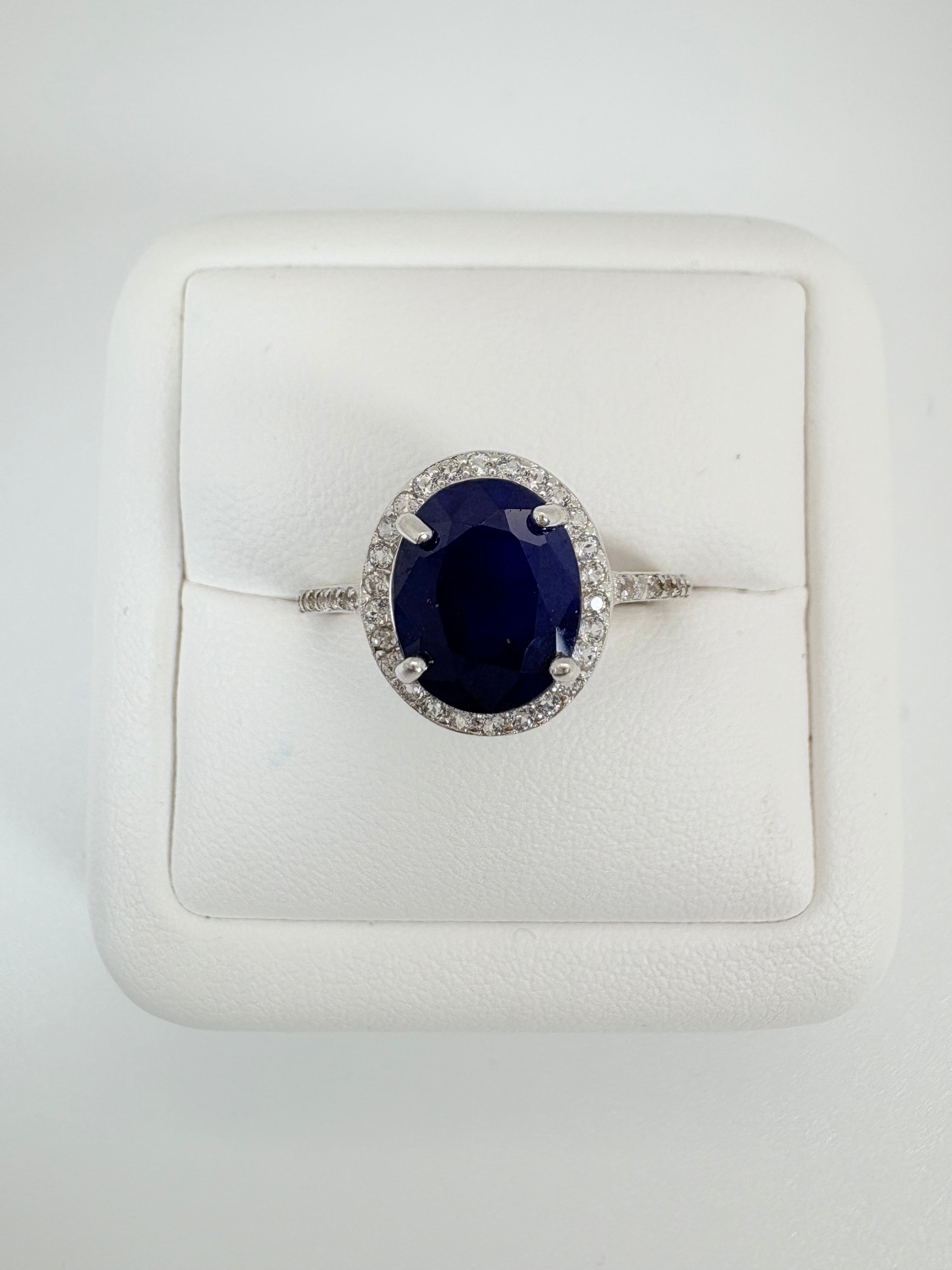 Natural Blue Sapphire and Natural White Topaz Ring - September Birthstone