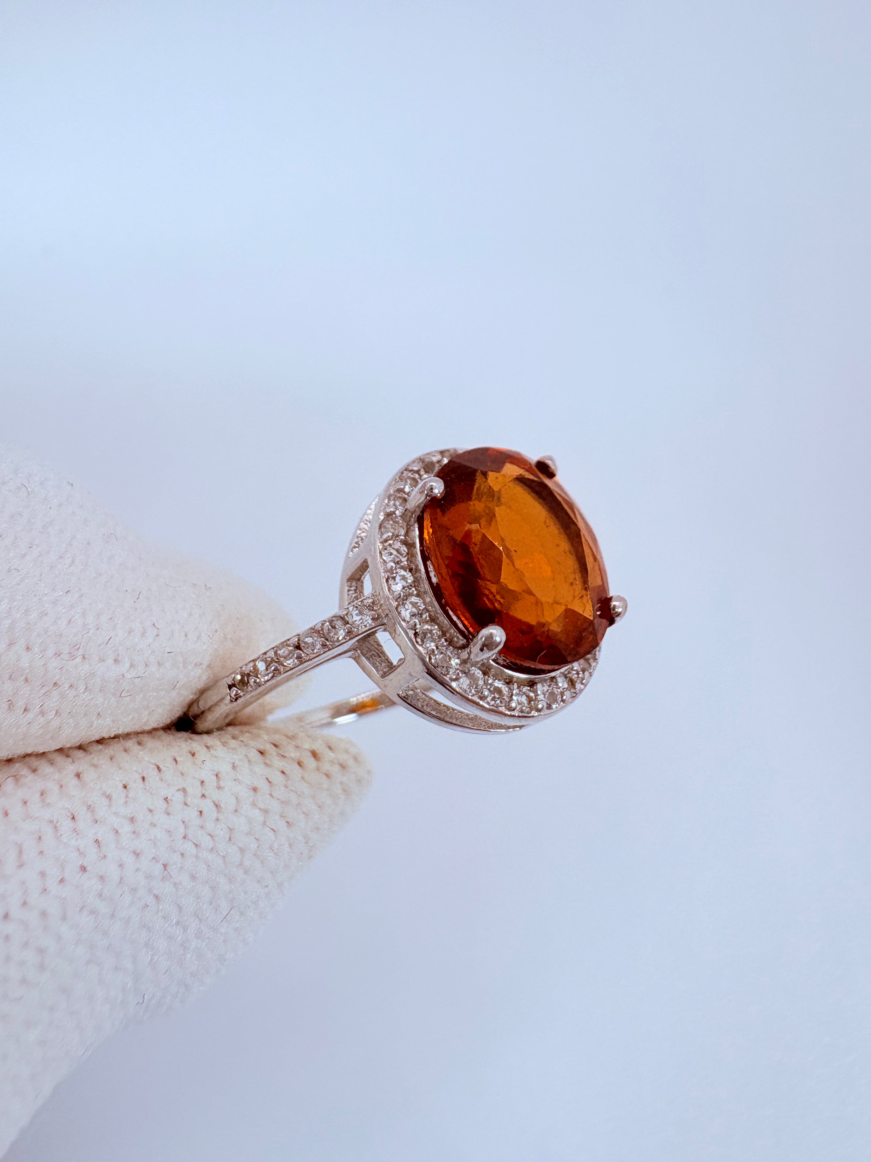 Natural H. Garnet and Natural White Topaz Ring - January  Birthstone