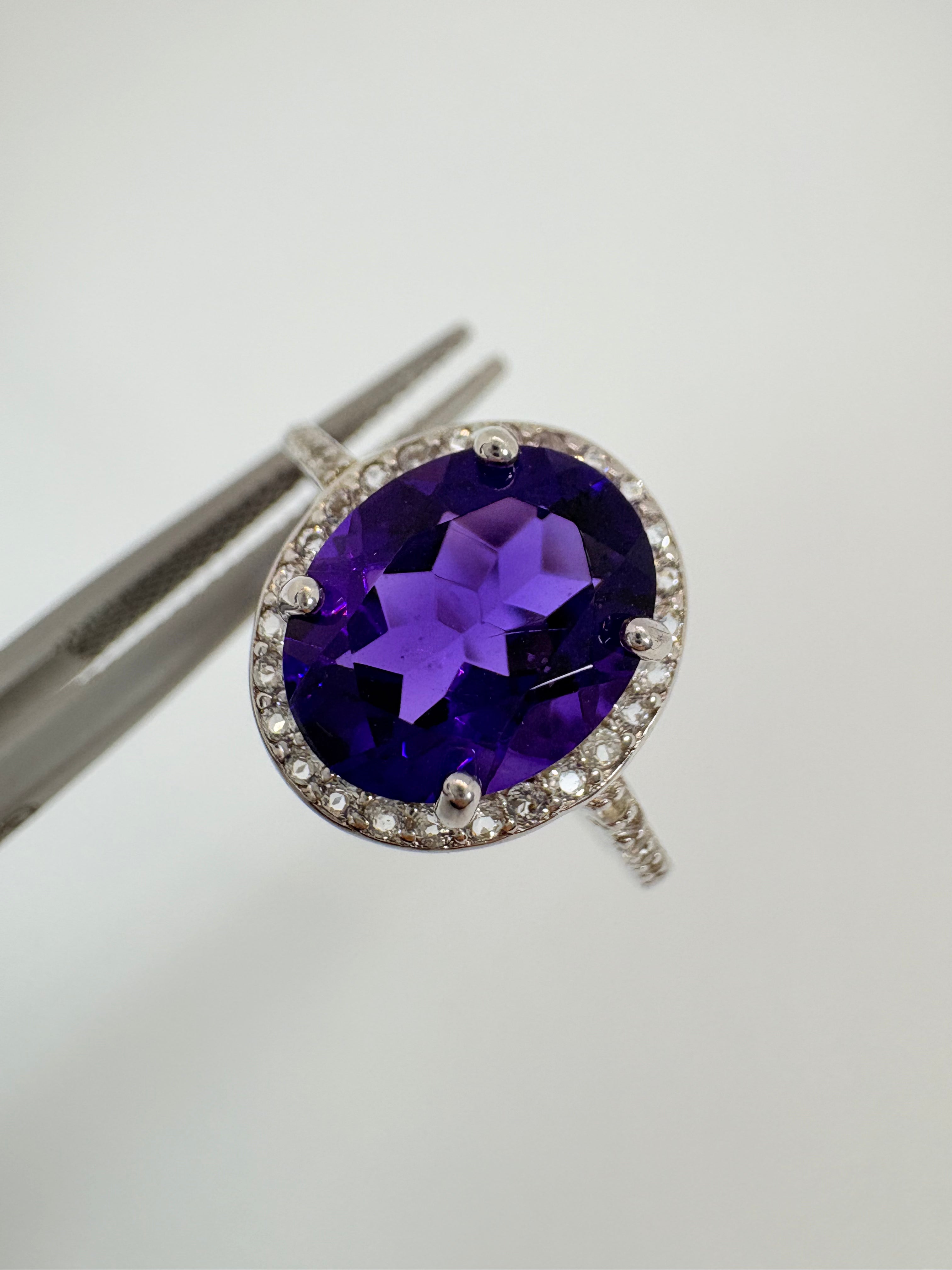 Natural Amethyst and Natural White Topaz Ring - February  Birthstone