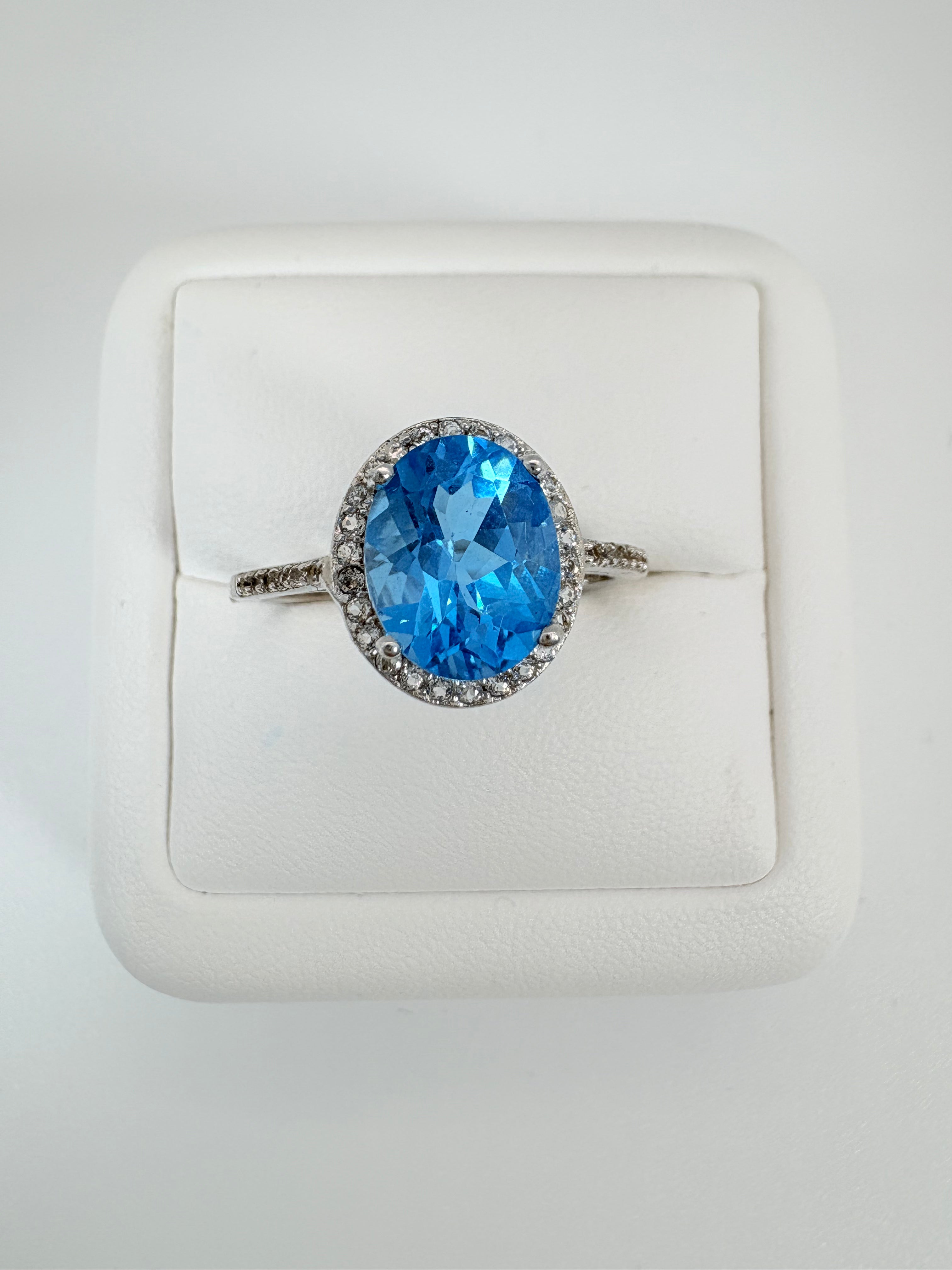 Natural Swiss Blue Topaz and Natural White Topaz Ring - November   Birthstone