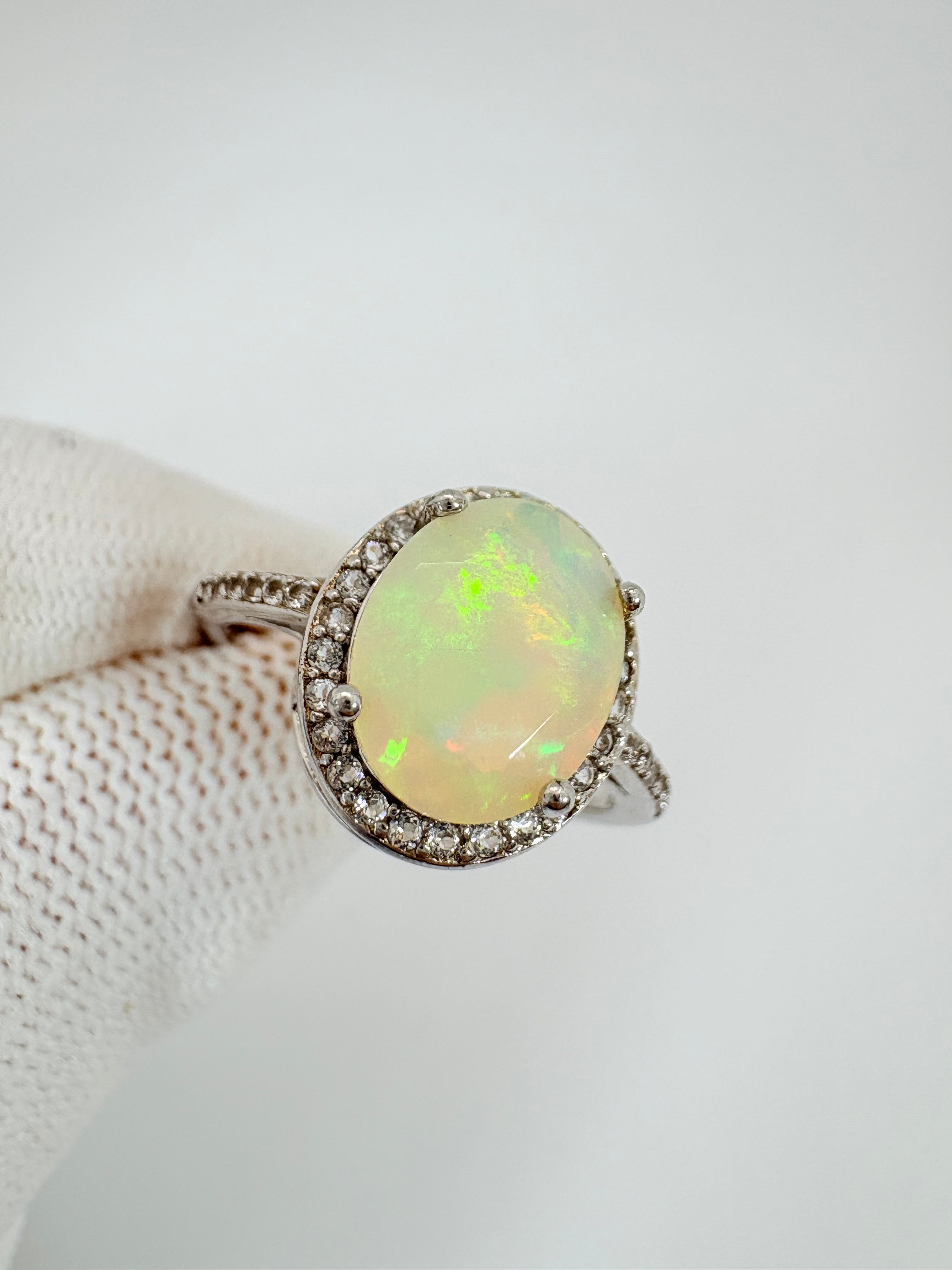 Natural White Opal and Natural White Topaz Ring - October  Birthstone