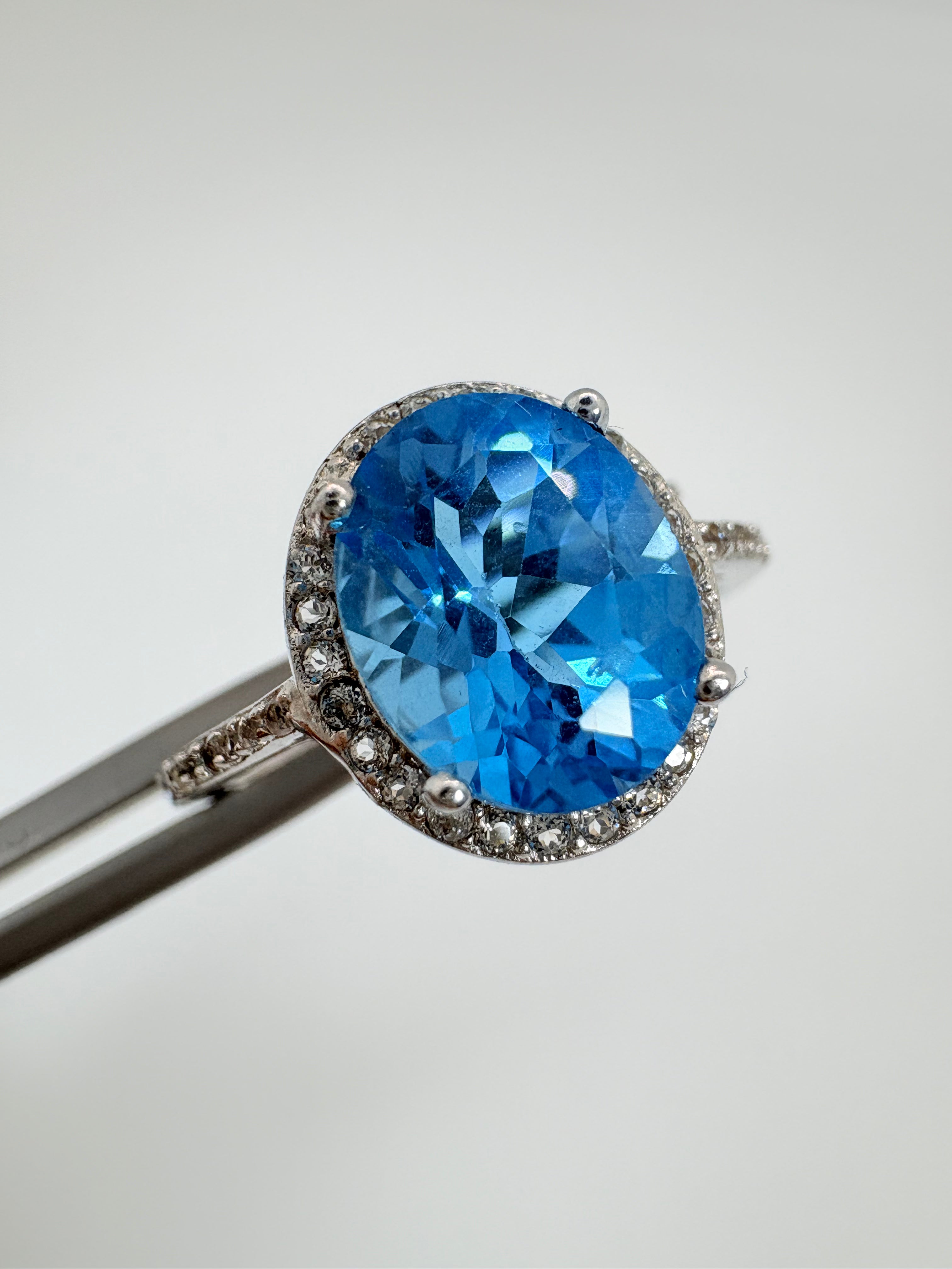 Natural Swiss Blue Topaz and Natural White Topaz Ring - November   Birthstone