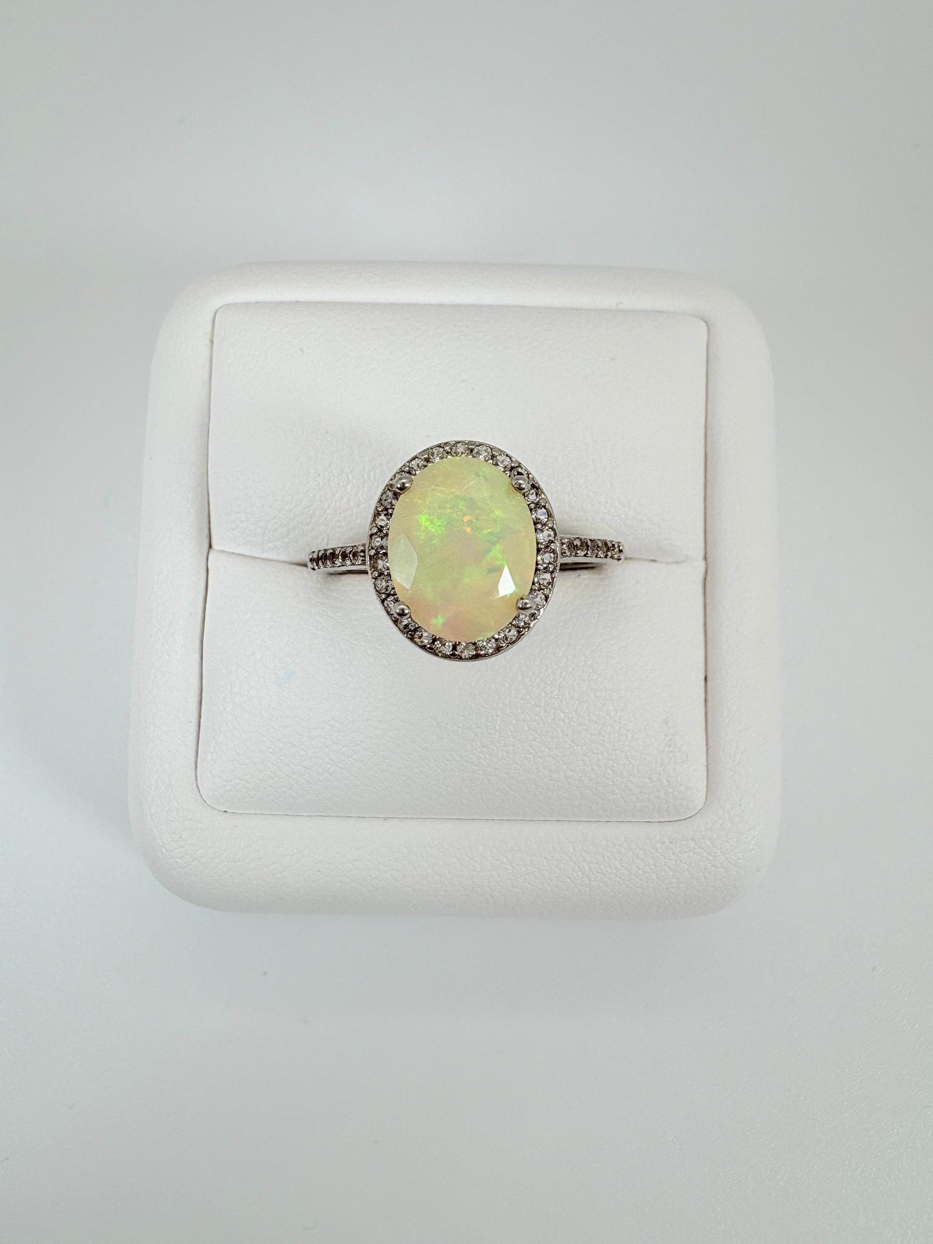 Natural White Opal and Natural White Topaz Ring - October  Birthstone