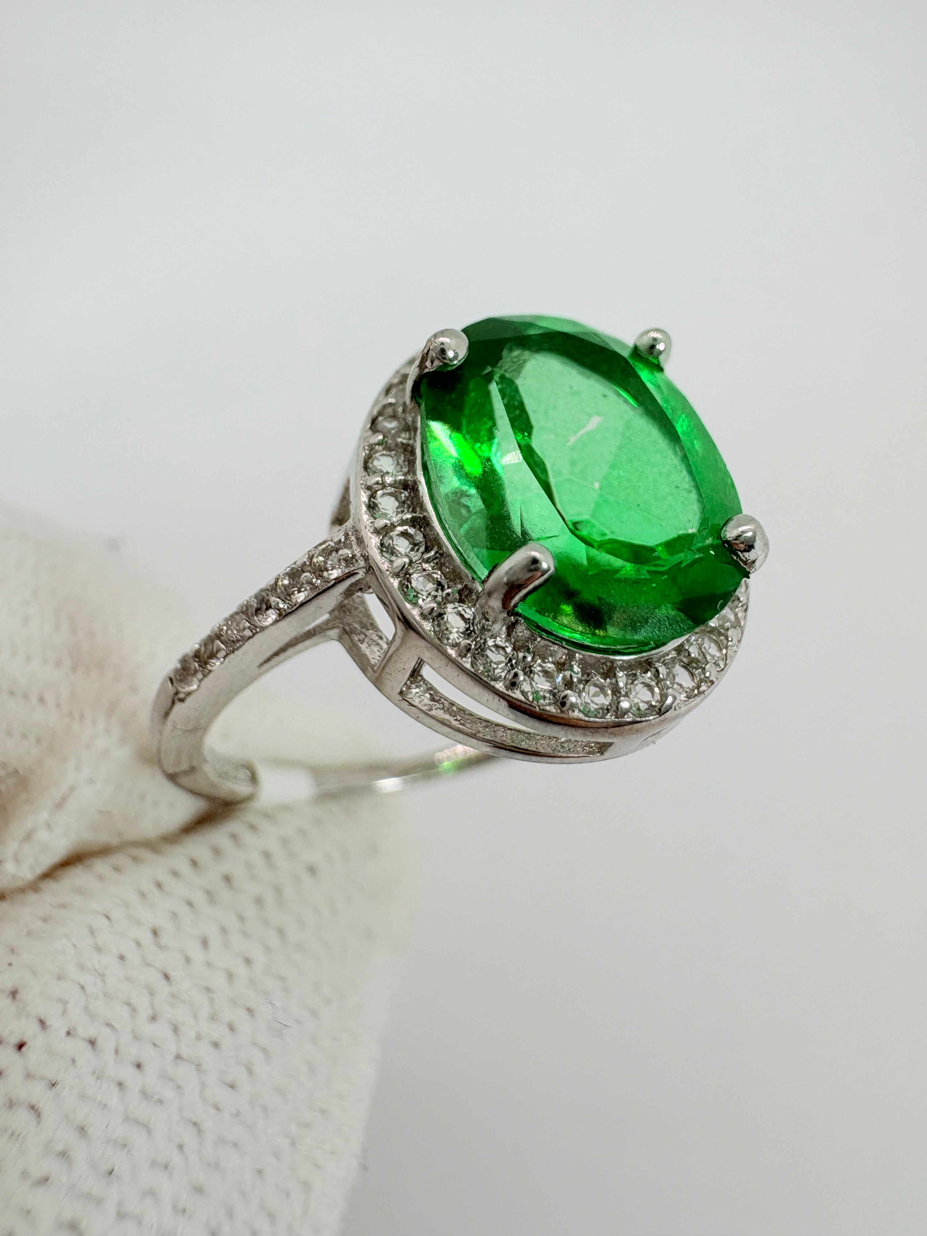 Natural Green Topaz and Natural White Topaz Ring - November Birthstone
