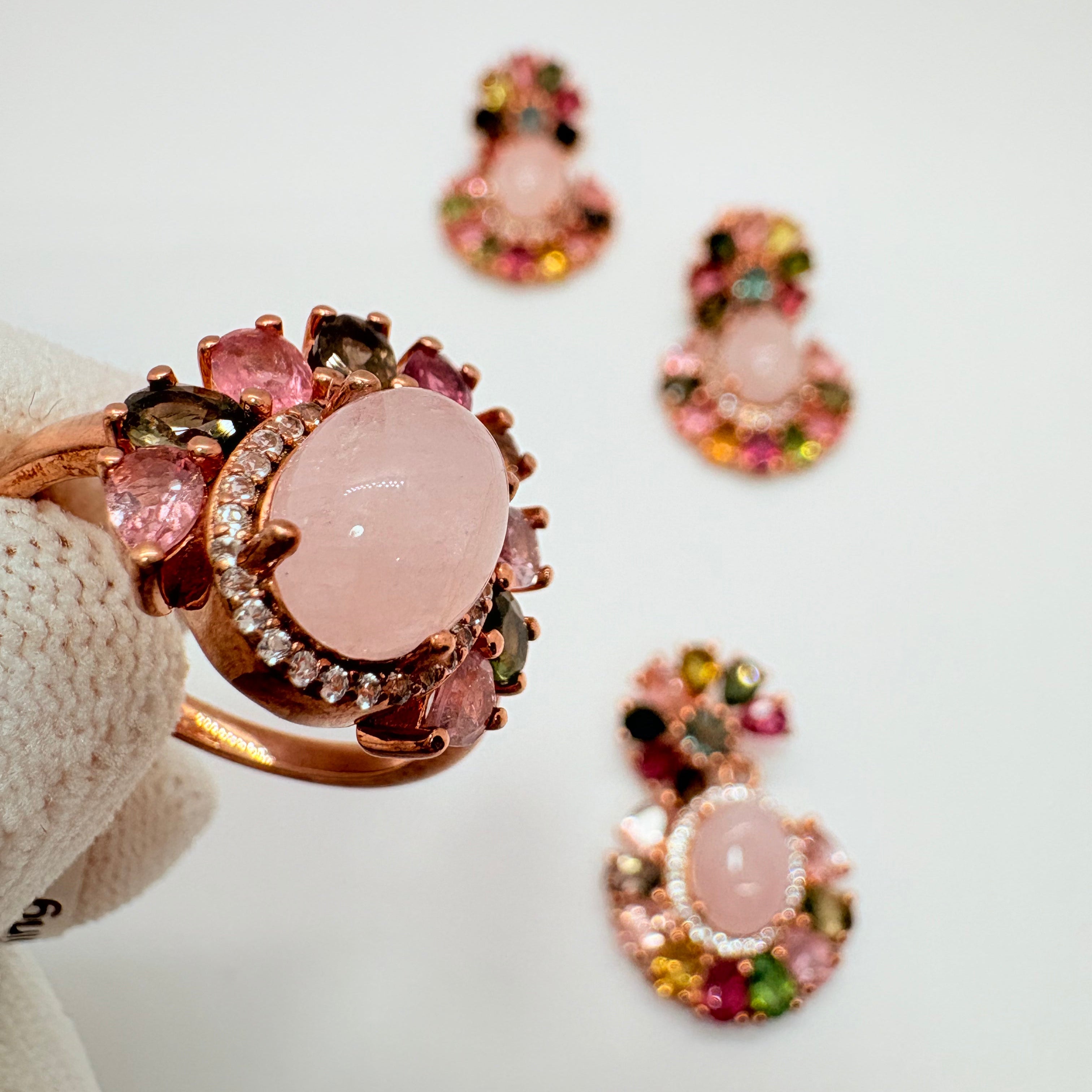 Natural Morgonite with Multi-Sapphire featuing on 925 Silver Jewelry Set - June & October Birthstone