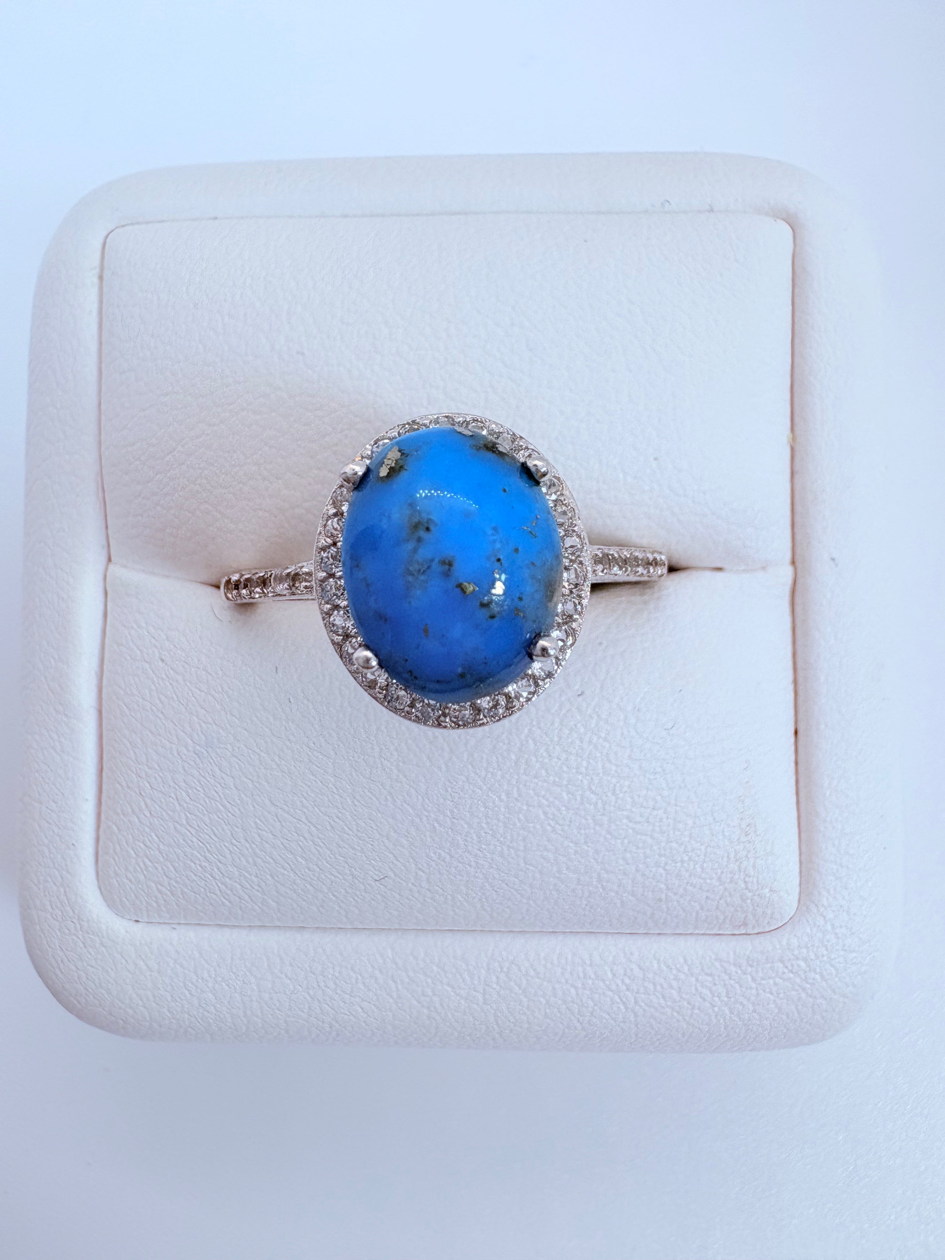 Natural Turquoise and Natural White Topaz Ring - December  Birthstone